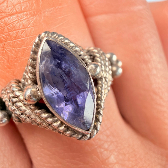 Amethyst .75 CT Solitaire Rope & Granule Sterling Silver 925 Vintage Boho Ring